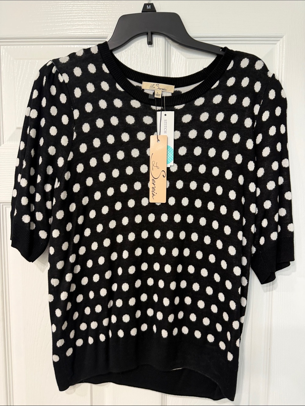Les Serein Black and White Polka Dot Short Sleeve Top